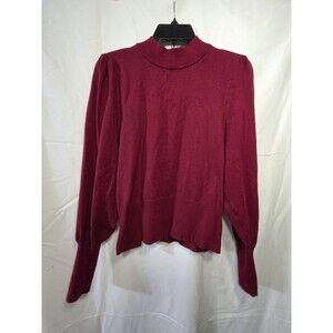 EXPRESS Women's Pullover Sweater Mock Neck Balloon Sleeve Large Burgundy